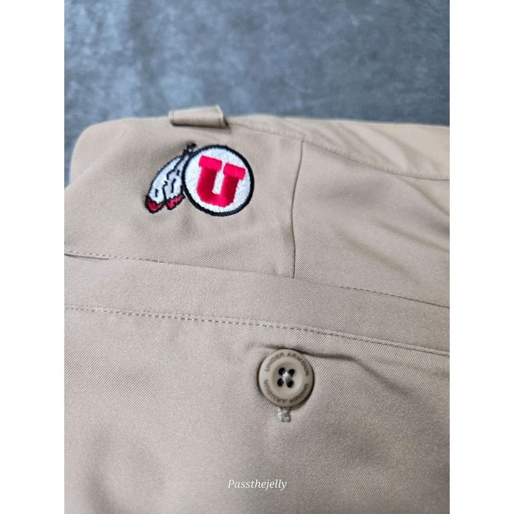 Under Armour Pants Mens 34 x‎ 32 Khaki University of Utah Performance Golf Chino